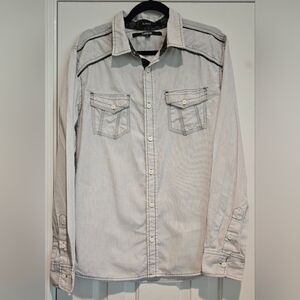 Men's Carbon Black & White Striped Slim Fit Long Sleeve Button Down Shirt Sz L